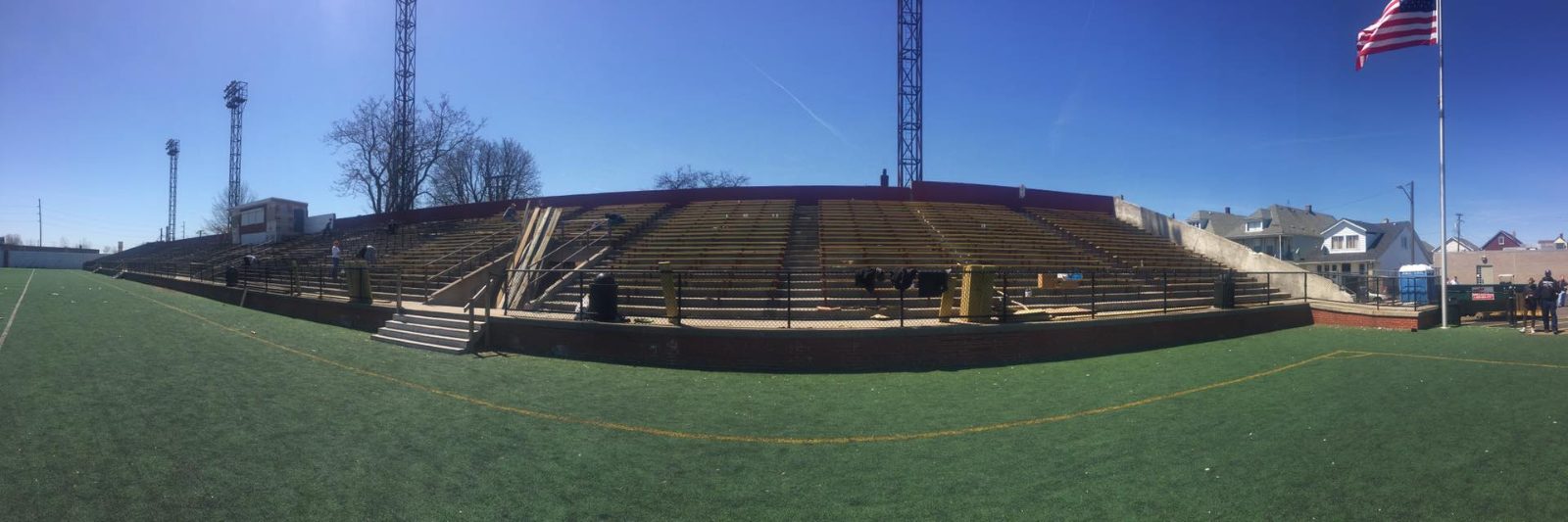 Panorama of the old Keyworth grandstand during the 2016 renovation